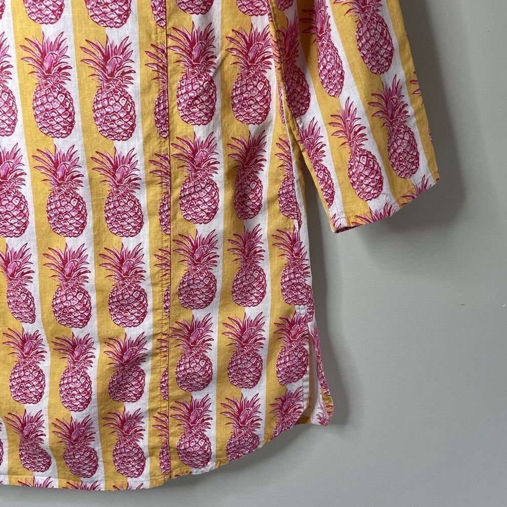 KATIA Cover-Up Womens S / M Pineapple Print Button-Up Tunic Top Linen Blend Pink - Picture 6 of 8